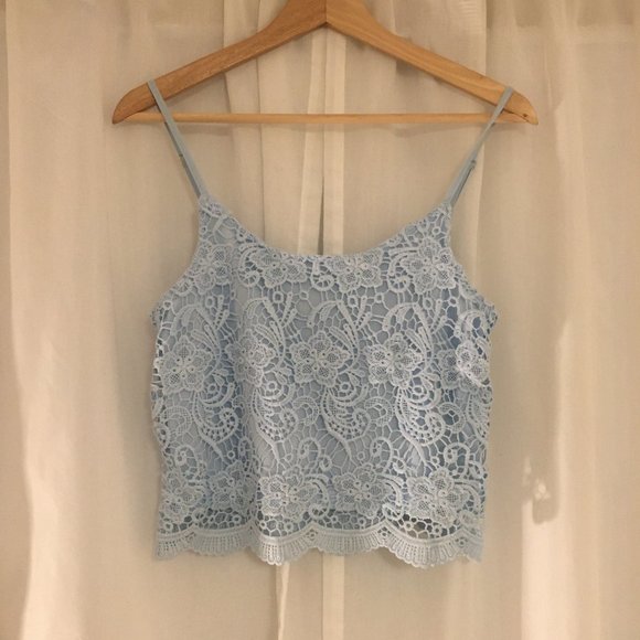 Blue Floral Lace Layered Cami Adjustable - Picture 2 of 6